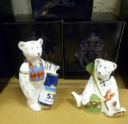 Royal Crown Derby paperweights - two sporting teddybears