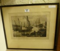 Herring Boats River Tyne early 20th Century etching by John Chambers