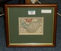 'Chester' early 17th Century map by Petrus Kaerius hand coloured 9cm x 12.5cm