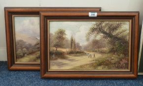 Pair landscape scenes, oil on canvas, signed D Ross