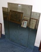 1930's bevel edged wall mirror with cut decoration and another frameless mirror