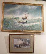 Seascape oil on canvas signed R Sheader and a David Shepherd signed print