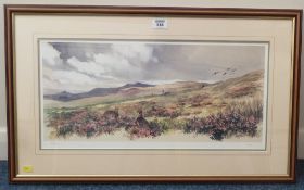 Moorland shooting scene, singed limited edition print after Logan 63/320