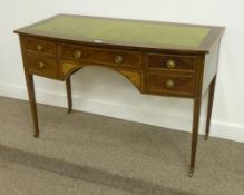 Edwardian inlaid mahogany kneehole writing desk, inset green leather top