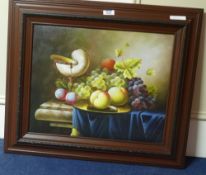 Still life fruit and conch shell oil on canvas