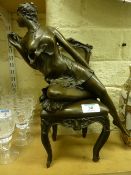 Art Nouveau style bronze dancer in erotic pose signed D Campagne 39cm