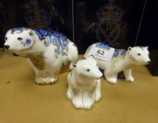 Royal Crown Derby paperweights - three Polar bears including 'Alice' and 'Boris'