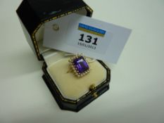 Amethyst and seed pearl gold ring hallmarked 9ct