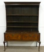 George III oak two drawer dresser with three heights plate rack