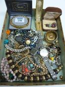Costume jewellery, wristwatches in one box
