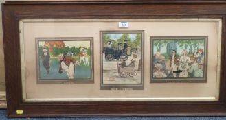 Pair Edwardian comical prints in oak frames, Seascape scene and a print after Atkinson Grimshaw