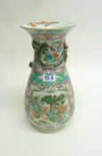 19th Century Cantonese famille verte vase decorated with warriors and applied dragon motif 35cm