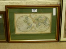 'New Map of the World' by T Kitchin hand coloured late 18th Century  15cm x 27cm