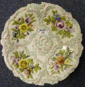 19th Century Meissen dessert bowl moulded in relief with floral bouquets underglaze blue crossed