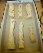 Early 20th Century carved Indian ivory and bone figures