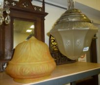 Early 20th Century centre light fitting and another shade