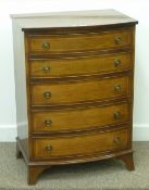 Reproduction inlaid mahogany bow front five drawer chest, 64 x 90cm high