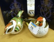 Royal Crown Derby paperweights - two birds 'Goldfinch' and gold crest