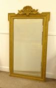Late 19th Century French wall mirror in gilt gesso frame with Griffin pediment