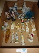 Collection of 19th Century and later Continental porcelain figures, glass slippers etc in one box