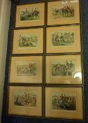 Cartoon Hunting Scenes set of eight hand coloured engravings after John Leach