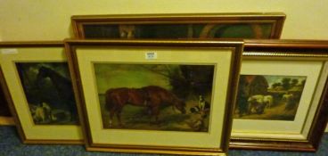 'Horses' pair of framed 19th/20th Century chromolithographs and two prints after J.F. Herring