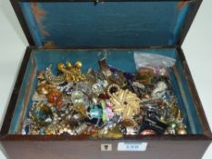 Victorian walnut box containing vintage and later costume jewellery
