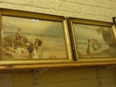 Seashore scenes at Shoreham pair late 19th Century colour prints after Myles Birket Foster