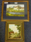 Sinnington watercolour signed Debbie Myers and a Farmyard oil on board signed by John Adriaan