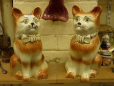 Pair of Early 20th Century Staffordshire cats 30cm