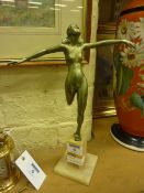 Art Deco period cast metal sculpture of a girl dancing 28cm