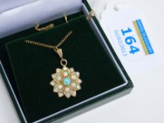 Opal flower-head pendant necklace