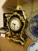 Mid 20th Century quality bracket clock in the Louis XV style black lacquered marquetry finish case