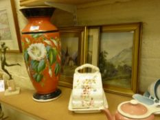 Victorian hand painted vase decorated with floral sprays and a Victorian cheese dish