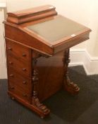 Victorian walnut davenport, raised correspondence compartment, fall front revealing fitted maple