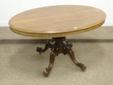 Victorian oval mahogany loo table with acanthus leaf carved splay legs 135cm x 103cm