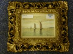 Sailing Barges in an Estury, early 20th Century watercolour monogrammed WLW