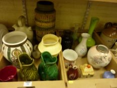 Langleys studio pottery vase, pair of Dartmouth green glaze fish jugs and other ceramics and
