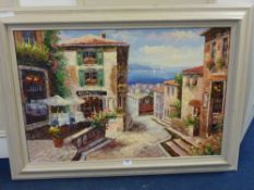 Mediterranean Village late 20th Century oil on canvas