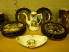Twelve Russian collectors plates, Noritake coffee pot and matching oval dish