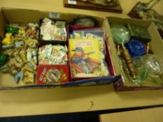 Wade Whimsies, penknives, seals, magnifying glasses, loose stamps etc in two boxes