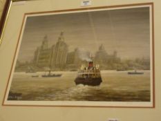 'Liver Buildings from the Mersey' limited edition print after Arthur Delaney no.13/50