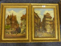 'Caen Normandy', two pairs of 19th Century oil paintings on canvas signed and dated H.T Bonner 1884