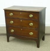 George III mahogany three drawer chest with original brass handles 90cm x 87cm high