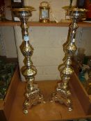 Pair of church style silver-plated candlesticks 59cm