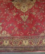 Mid 20th century Wilton carpet square, red ground Persian pattern, 360 x 268cm