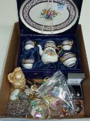 Miniature tea set, costume jewellery