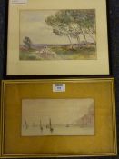 Moorland Scene watercolour signed Harold Todd and Harbour Scene signed T Calder