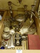 Silver-plated canon and other plated ware in one box