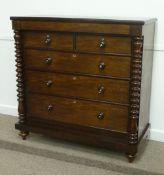 Victorian mahogany chest, secret frieze drawer above two short and three long drawers